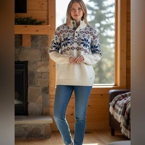 Vintage Nautica Cream Red and Blue Patterned oversized Sweater XL